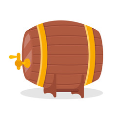 Wooden barrel with faucet flat vector illustration