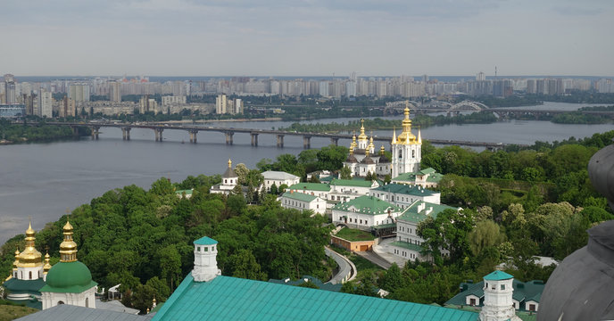 Landscape with Kiev Pechersk Lavra and the Dnieper in the spring on a sunny day