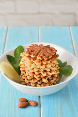 Waffles with lemon and lemon balm