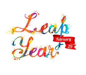 LEAP YEAR. February 29. Vector splash paint letters