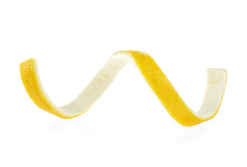 Lemon twist on a white background. Lemon peel.