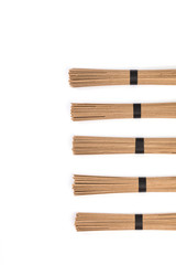 Noodles soba isolated on white background.Traditional Japanese food. Copy space for Text.Minimalist concept.Top View. Flat Lay.