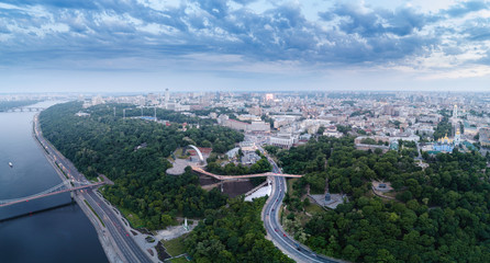 Aerial view of the new glass bridge in Kiev at night