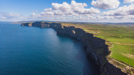 Aerial shot of the cliffs of moher
