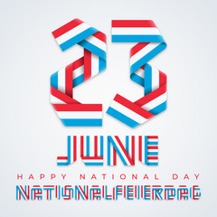 June 23, Luxembourg National Day congratulatory design with Luxembourgish flag colors. Vector illustration.