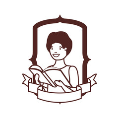 frame with student boy and reading book