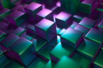 Abstract background of metal glossy cubes. Modern fashion lighting. 3d illustration