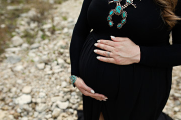 Pregnant Woman Maternity Belly in Black Dress