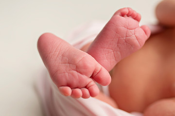 Newborn Baby Girl Feet on pink