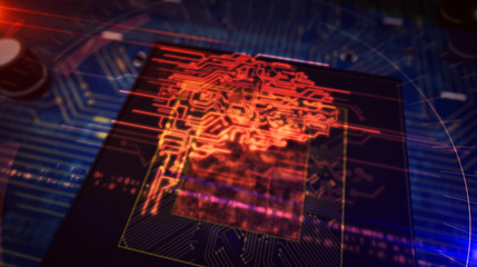 CPU on board with cybernetic brain hologram display