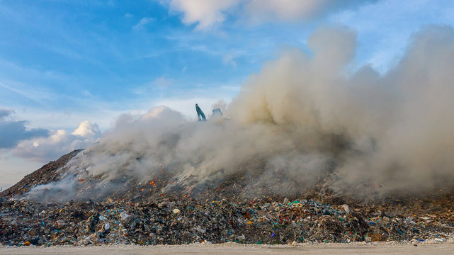 Waste plastic bottles and other types of plastic  waste at the Thilafushi waste disposal site.