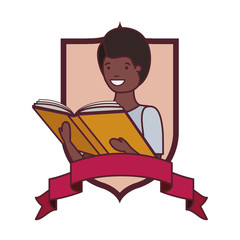 frame with student boy and reading book