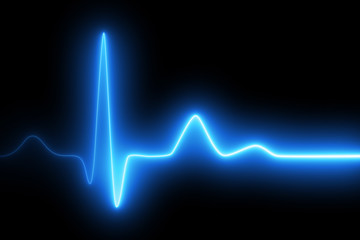 Neon heartbeat on black isolated background. 3d illustration. Background heartbeat line neon light heart rate display screen medical research