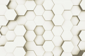 Random waving motion abstract background from hexagon geometric surface loop: light bright clean minimal hexagonal grid pattern, canvas in pure wall architectural white. 3d illustration