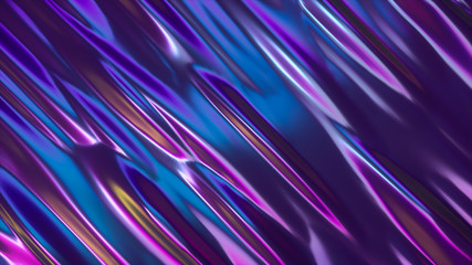 Abstract holographic oil surface background, foil wavy surface, wave and ripples, ultraviolet modern light, neon blue pink spectrum colors, 3d render graphic design, 3d illustration