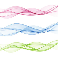  Set of abstract colored wavy waves on white background
