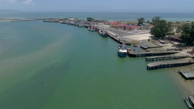 Aerial footage over the mouth of the Berg River at the west coast town of Veldrift in South africa