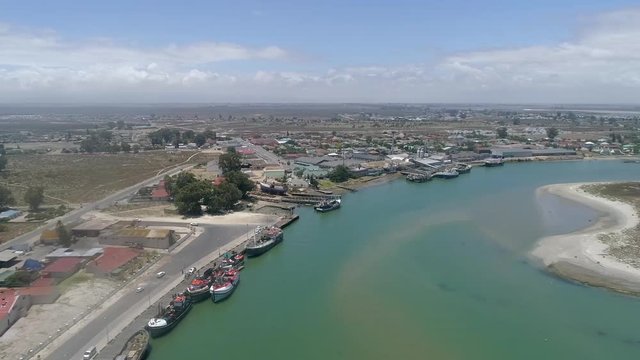 Aerial footage over the mouth of the Berg River at the west coast town of Veldrift in South africa