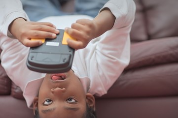 Young boy playing video game