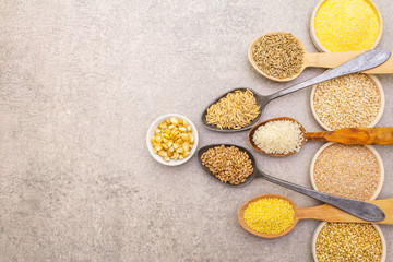 Healthy food vegetarian (vegan) concept. Assorted various organic cereals, legumes, whole grains.