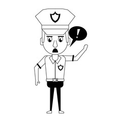 policeman working avatar cartoon character in black and white