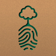 Natue paper cut concept of finger print with tree