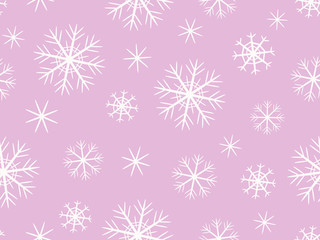  Decorative white snowflakes on a pink background. Pattern