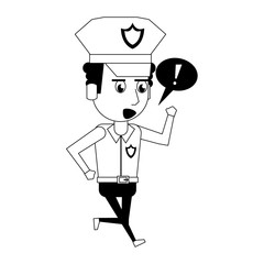 policeman working avatar cartoon character in black and white