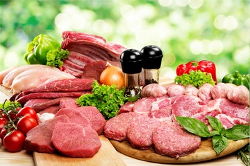 Fresh Raw Meat Background with vegetables