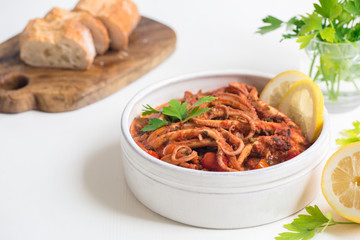Italian musky octopus stew - Moscardini in umido, in wine and tomatoes.