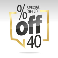 40 percent off sale gold black white isolated sticker icon