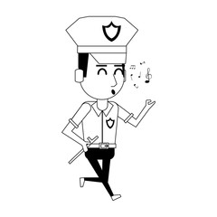policeman working avatar cartoon character in black and white