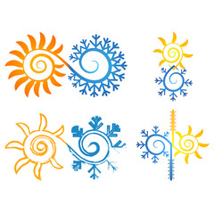 Sun and snowflake symbol for air conditioner abstract symbol set