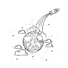 Rocket and planet draw design