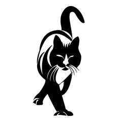 Black walking cat in vector drawing