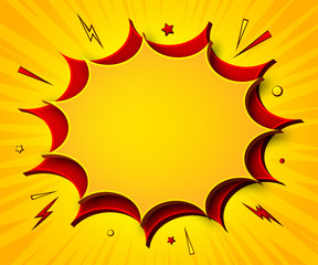 Comics background. Cartoon poster in pop art style with yellow-red speech bubbles with halftone and sound effects. Funny colorful banner with place for text on bright backdrop with radial stripes