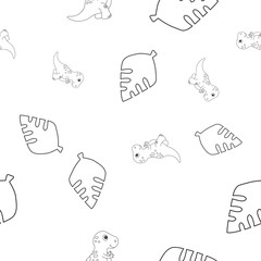 Tyrannosaur and leaf tree seamless pattern