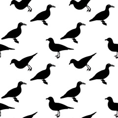 Silhouette of Water Duck on white background. Seamless Pattern. Vector Illustration