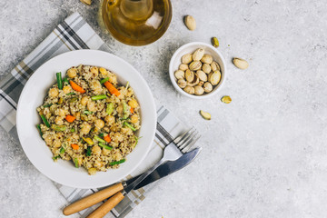 Quinoa salad with chickpeas, healthy vegan food, dieting, clean eating, vitamin and protein snack