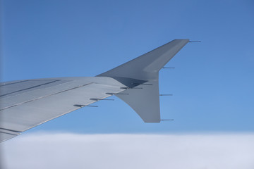 Fototapeta na wymiar In-flight view on aircraft wing tip fence