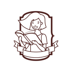 frame with student girl and reading book