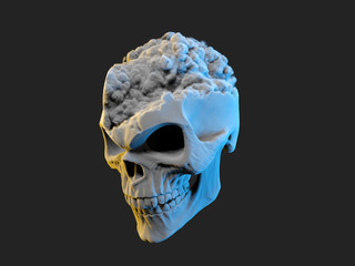 Cloud skull with missing top part of the head - smoke and fog