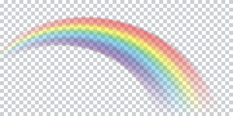 Colorful realistic multicolored rainbow. Natural arcuate phenomenon in the sky. Vector Illustration