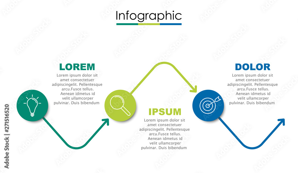 Wall mural vector infographic template with three steps or options. illustration presentation with line element