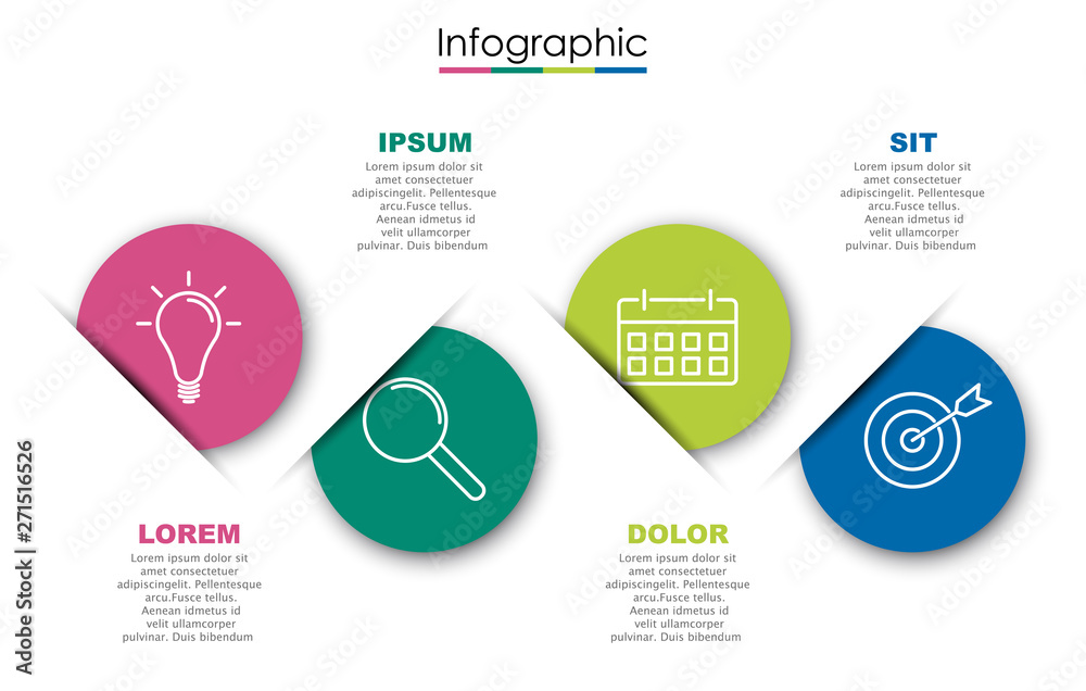 Wall mural vector infographic template with four steps or options. illustration presentation with line elements