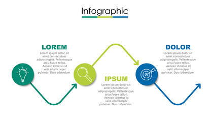 Vector infographic template with three steps or options. Illustration presentation with line elements icons.  Business concept design can be used for web, brochure, diagram, chart or banner layout.