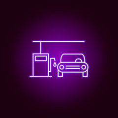 car gas station outline icon in neon style. Elements of car repair illustration in neon style icon. Signs and symbols can be used for web, logo, mobile app, UI, UX