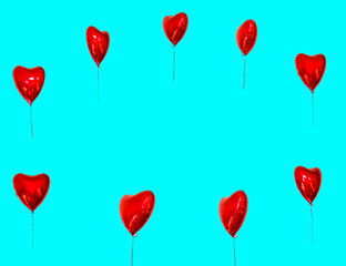 Fototapeta na wymiar copy space festival of red balloons. concept cards with red balloons in the shape of a heart, isolate.