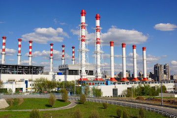 Fototapeta na wymiar Pipes of thermal power plant 