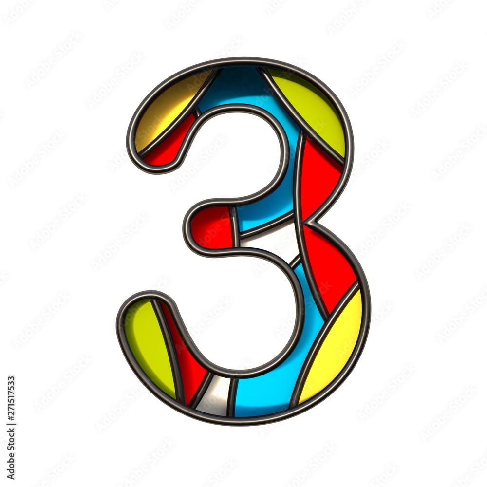 Fototapete multi color layers font number 3 three 3d